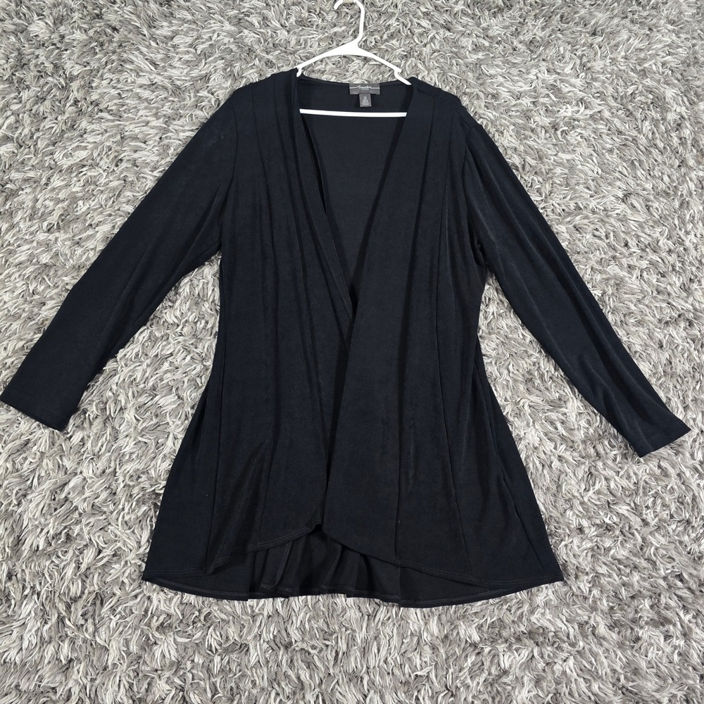 Travelers by Chico's Black Open Front Cardigan Slinky Pleated Back Size 2 L